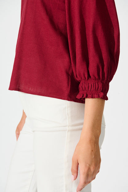 Lanie Top in Wine Cotton Linen