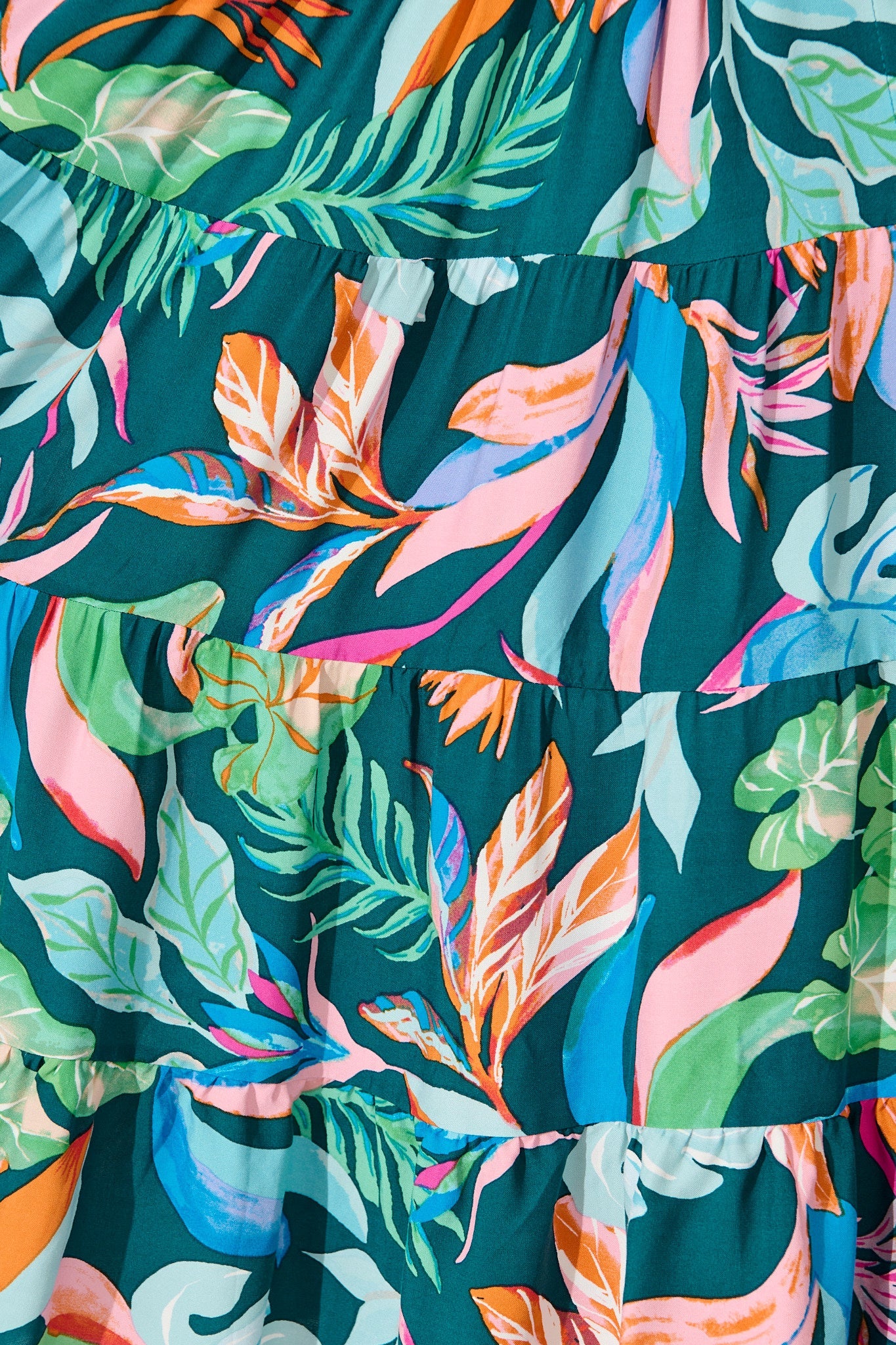 Copenhagen Midi Dress in Teal with Multi Leaf Print