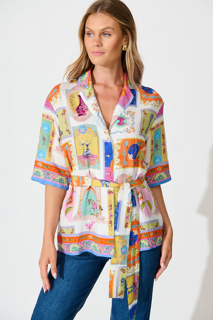 Oasis Shirt in Cream with Multi Conversational Print