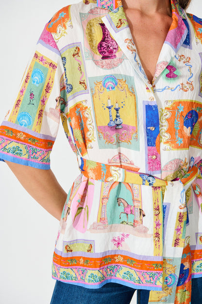 Oasis Shirt in Cream with Multi Conversational Print