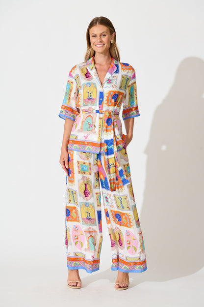 Oasis Shirt in Cream with Multi Conversational Print