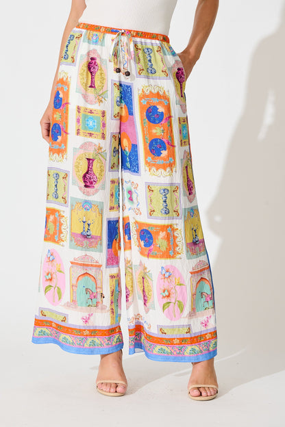 Santana Pant in Cream with Multi Conversational Print