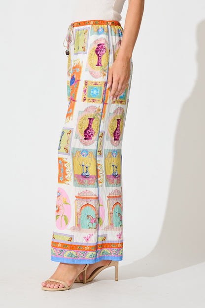 Santana Pant in Cream with Multi Conversational Print