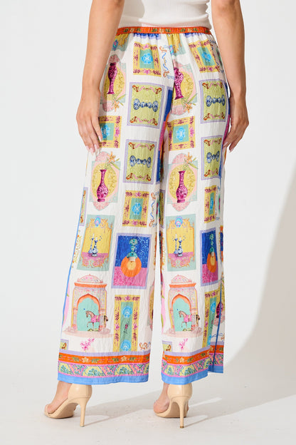 Santana Pant in Cream with Multi Conversational Print