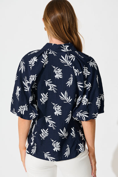 Good Love Shirt in Navy with White Leaf