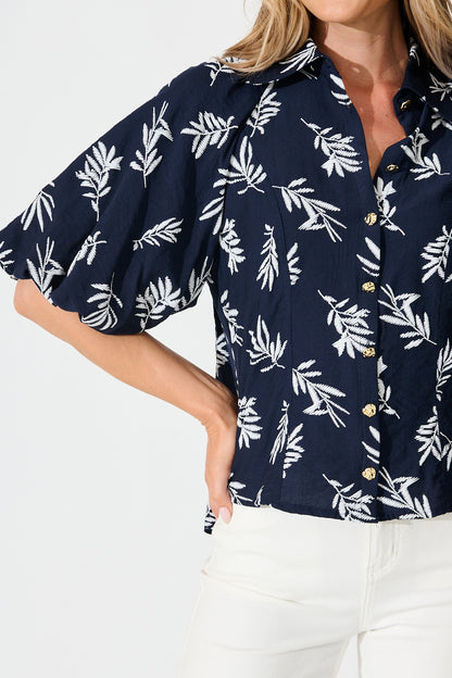 Good Love Shirt in Navy with White Leaf