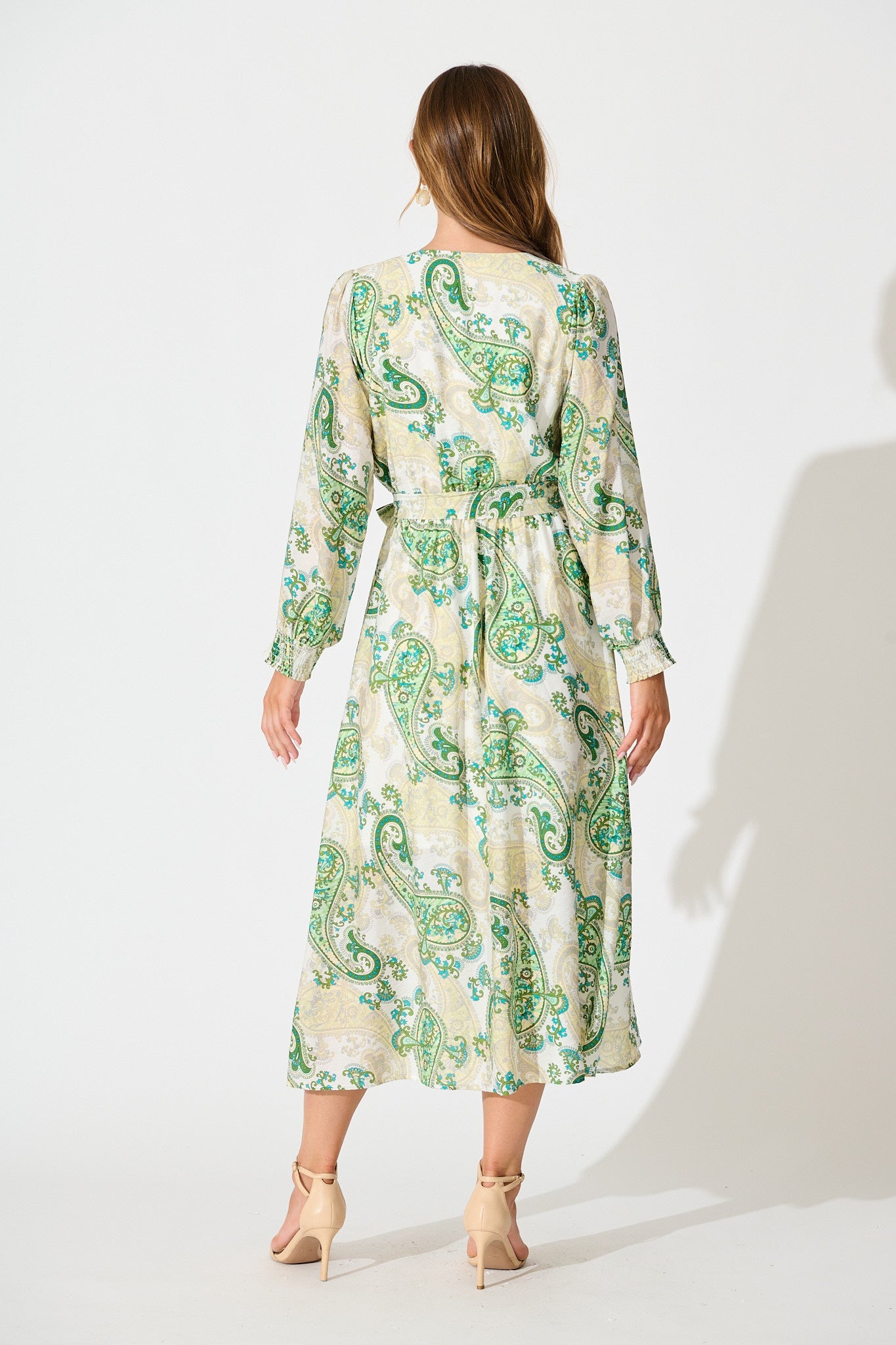 Eliza Maxi Dress in White and Green Leaf Print