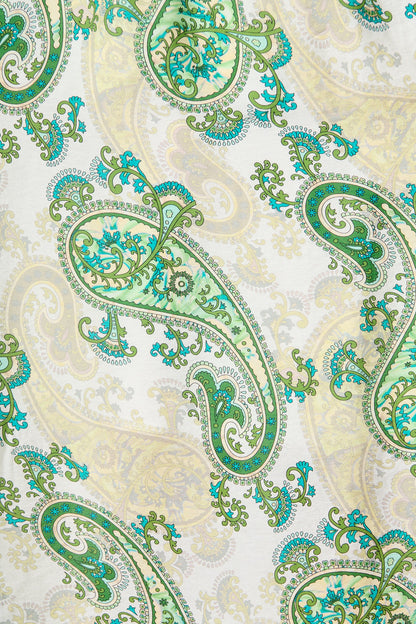 Eliza Maxi Dress in White and Green Leaf Print