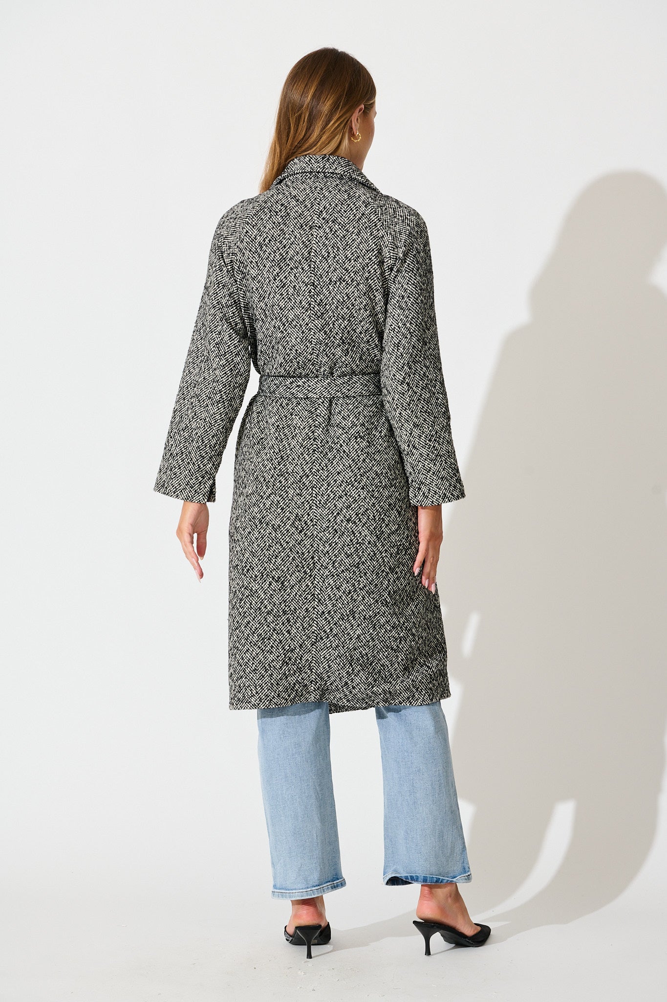 Decadence Coat in Black and White Herringbone
