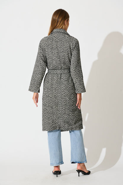 Decadence Coat in Black and White Herringbone