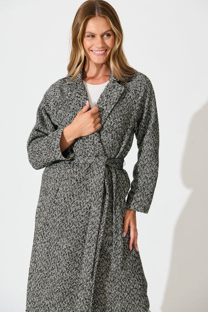 Decadence Coat in Black and White Herringbone