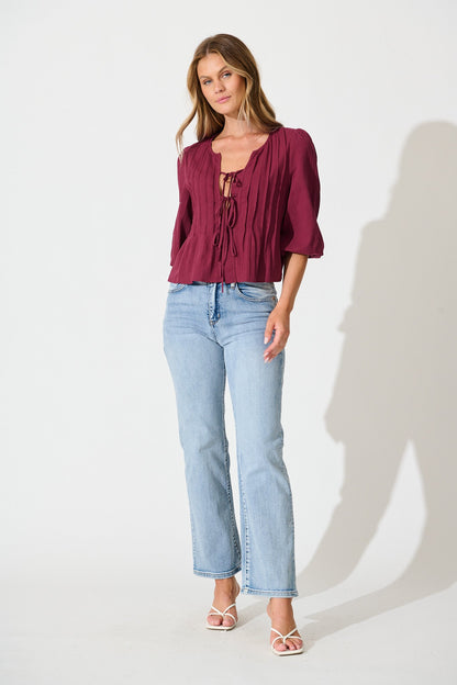 Kalina Top in Wine Cotton