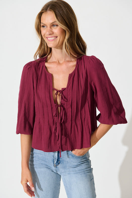 Kalina Top in Wine Cotton