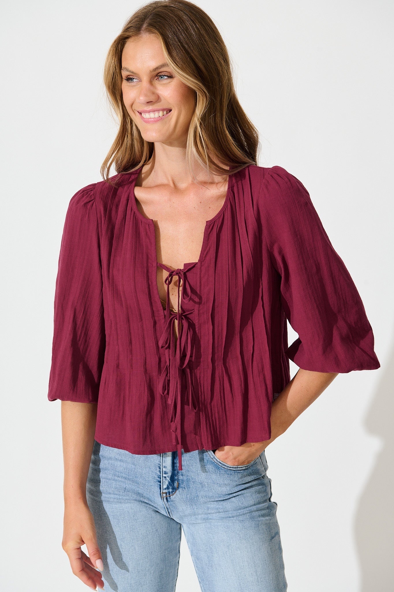 Kalina Top in Wine Cotton
