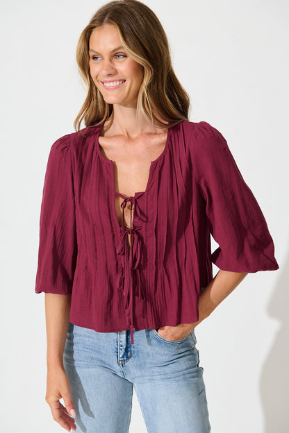 Kalina Top in Wine Cotton
