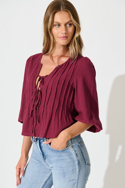 Kalina Top in Wine Cotton
