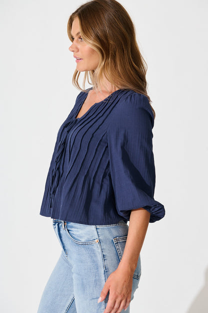 Kalina Top in Navy Cotton