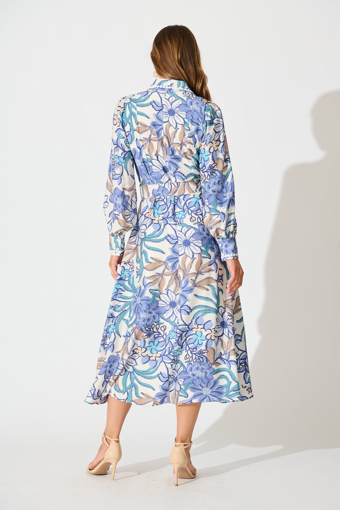 Lovingly Maxi Shirt Dress in Blue Floral with Contrast Trim
