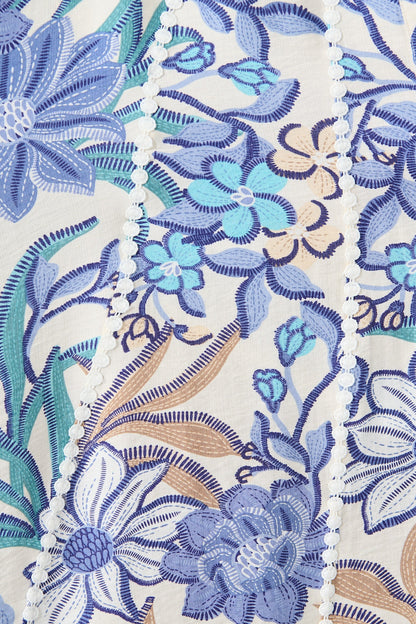 Lovingly Maxi Shirt Dress in Blue Floral with Contrast Trim