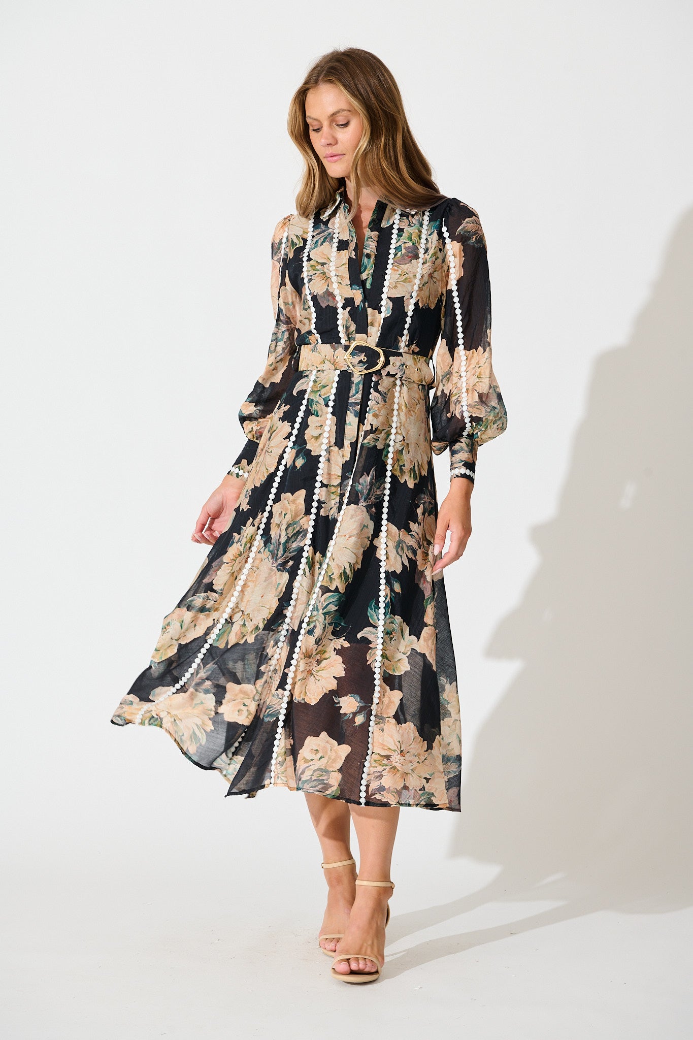 Lovingly Maxi Shirt Dress in Black Floral with Contrast Trim