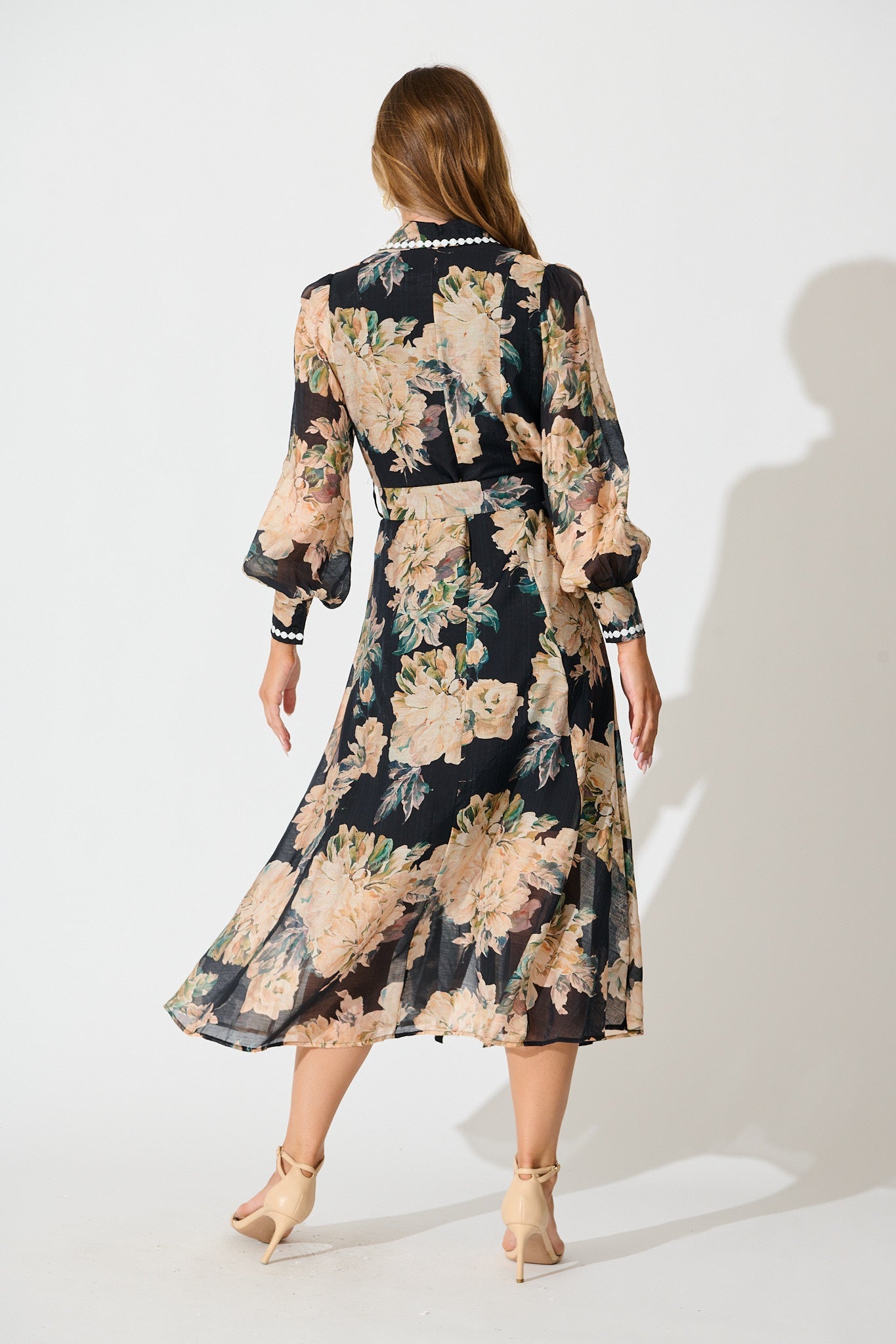 Lovingly Maxi Shirt Dress in Black Floral with Contrast Trim