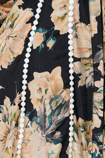 Lovingly Maxi Shirt Dress in Black Floral with Contrast Trim