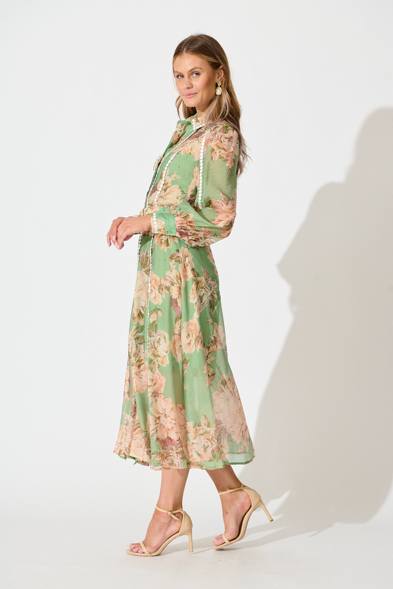 Lovingly Maxi Shirt Dress in Green Floral with Contrast Trim
