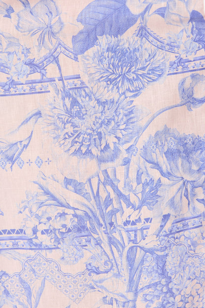 Garden Spritz Maxi Shirt Dress in Blush with Blue Linen Blend