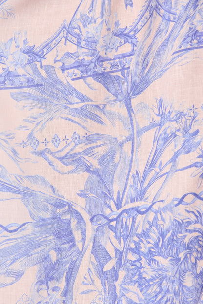 Botanical Bliss Shirt Dress in Blush with Blue Linen Blend