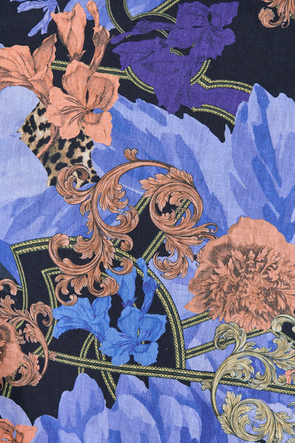 Mystical Bloom Maxi Dress in Blue with Multi Linen Blend