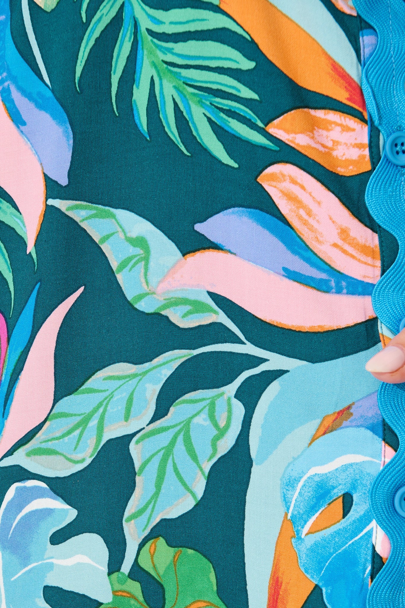 Amico Dress in Teal with Multi Leaf Print