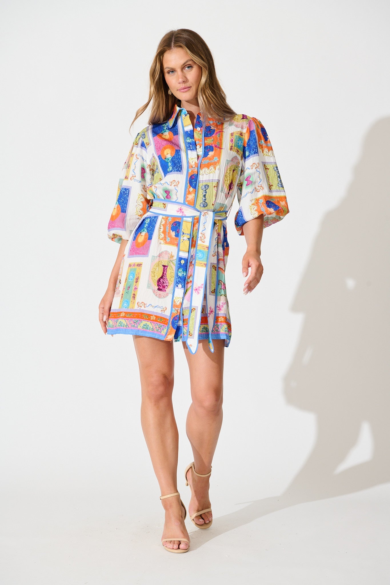 Oriella Shirt Dress in Cream with Multi Conversational Print