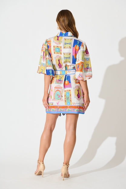 Oriella Shirt Dress in Cream with Multi Conversational Print