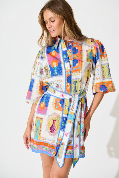 Oriella Shirt Dress in Cream with Multi Conversational Print