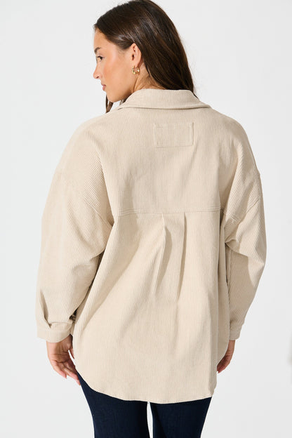 Riley Cord Shacket in Beige Cotton