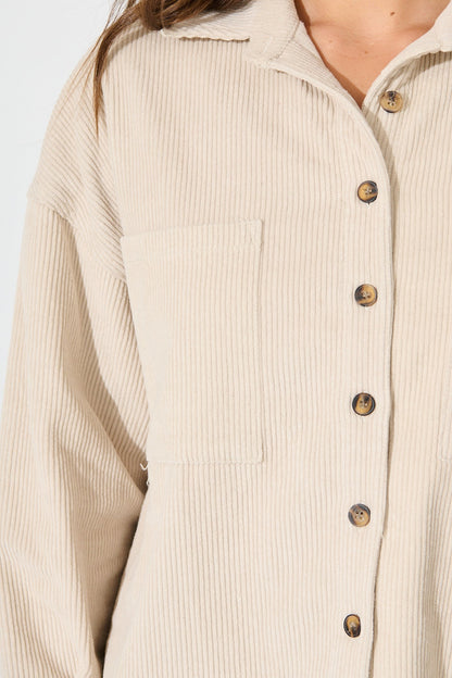 Riley Cord Shacket in Beige Cotton