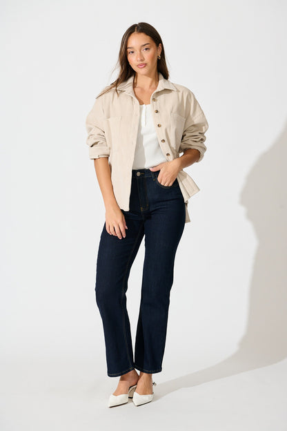 Riley Cord Shacket in Beige Cotton