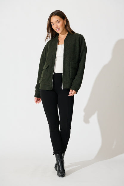 Kenzie Teddy Bomber Jacket in Khaki