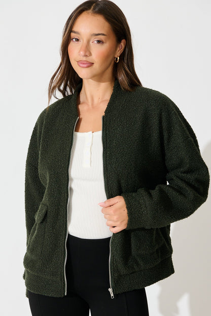 Kenzie Teddy Bomber Jacket in Khaki
