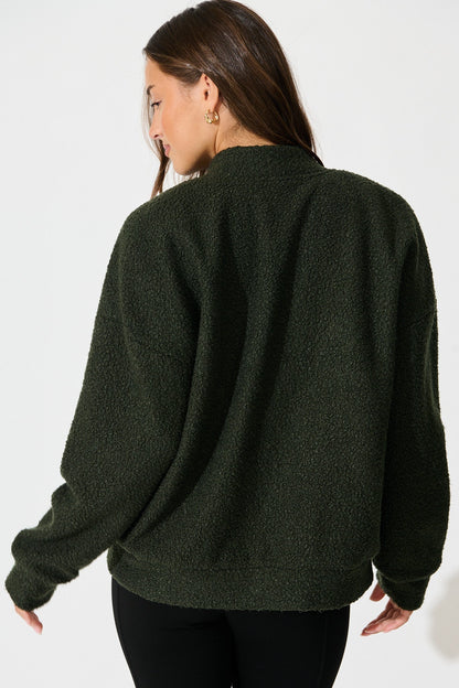 Kenzie Teddy Bomber Jacket in Khaki