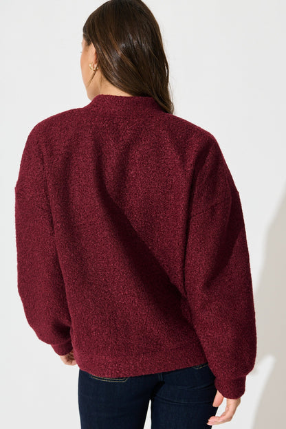 Kenzie Teddy Bomber Jacket in Wine