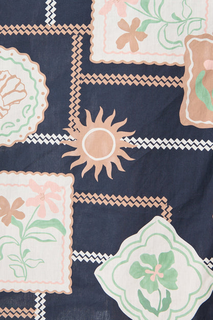 Libby Midi Shirt Dress in Navy with Multi Postcard Print Cotton