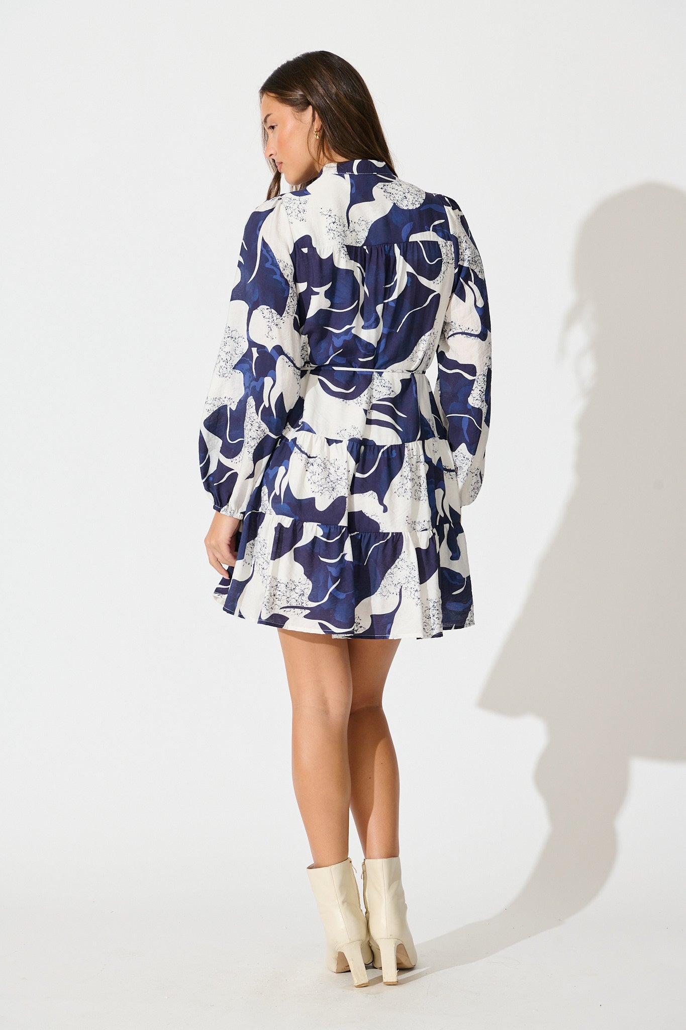 Faye Dress in Navy with White Print