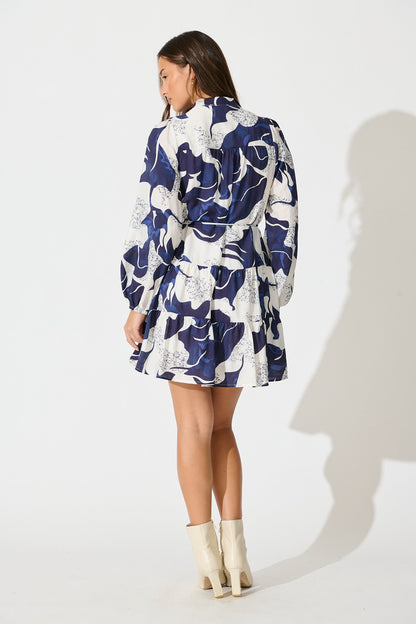 Faye Dress in Navy with White Print