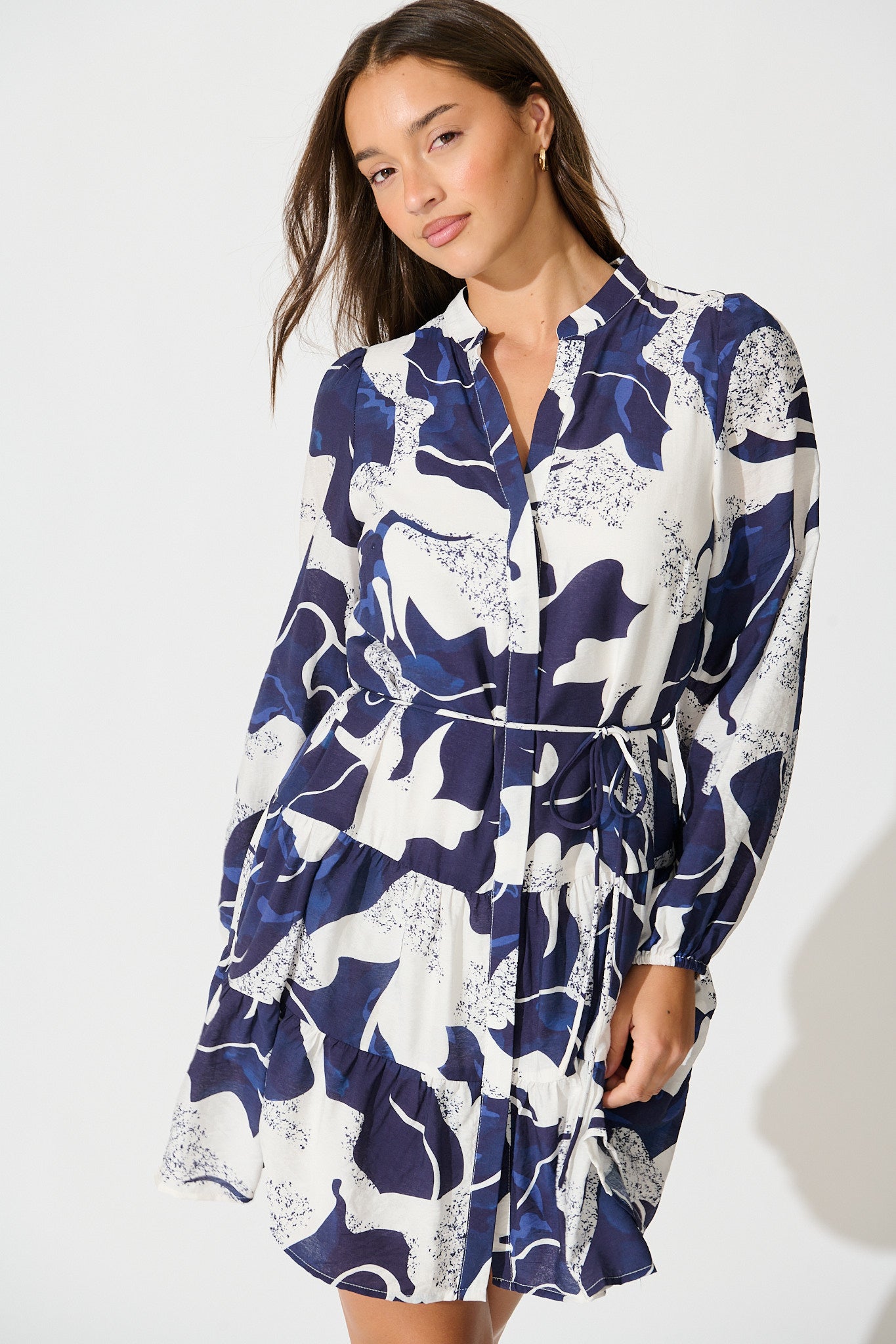 Faye Dress in Navy with White Print