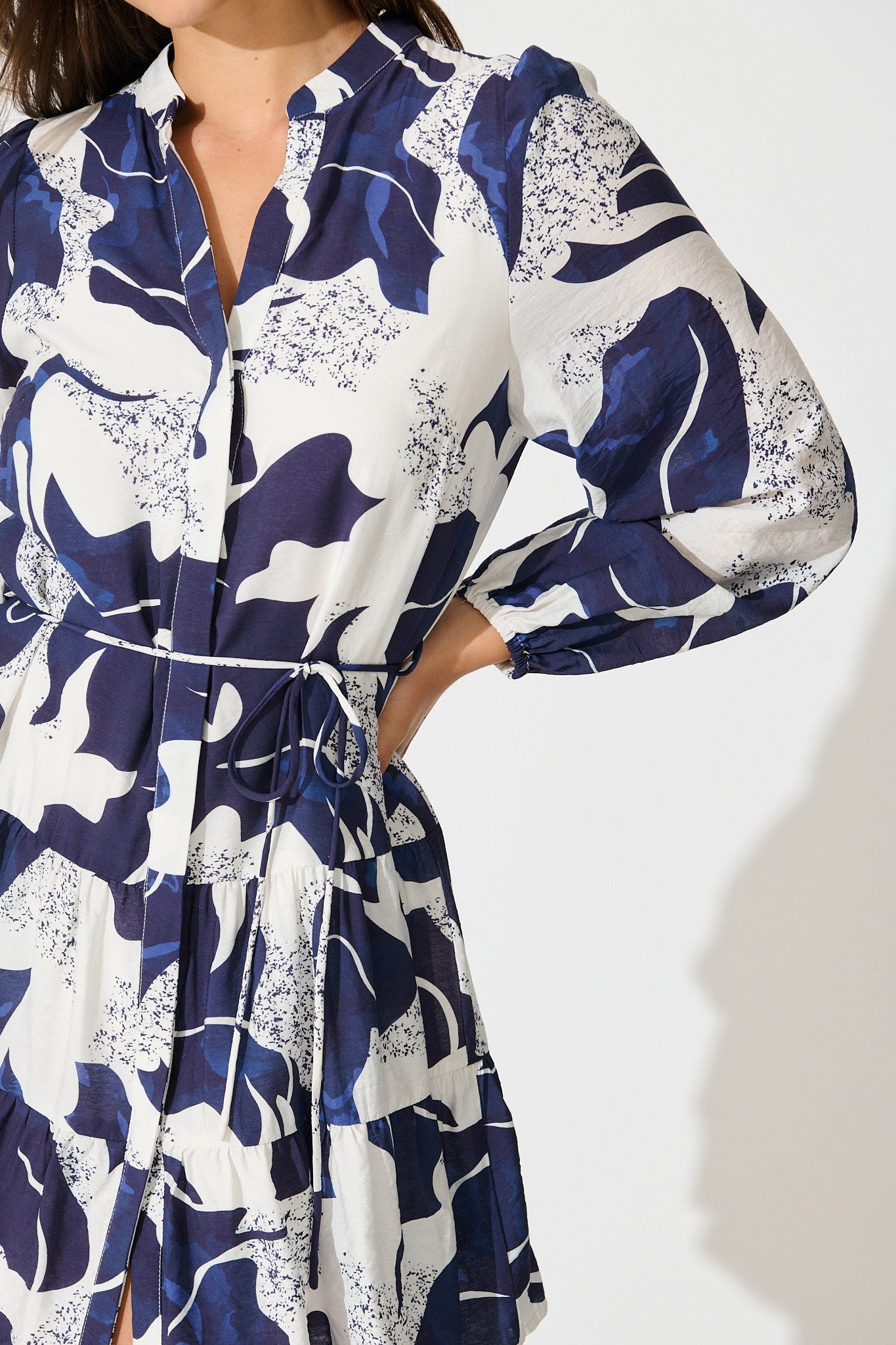 Faye Dress in Navy with White Print