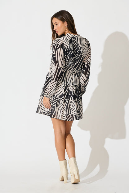 Stefania Dress in Black with White Print