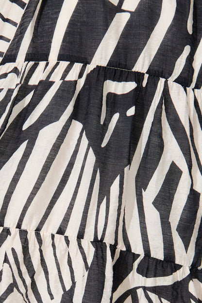 Stefania Dress in Black with White Print