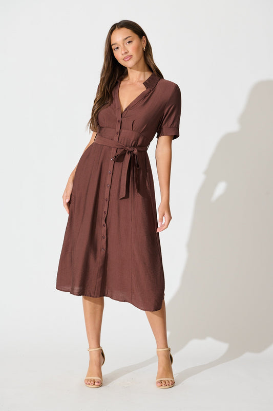 Latisha Midi Shirt Dress in Chocolate