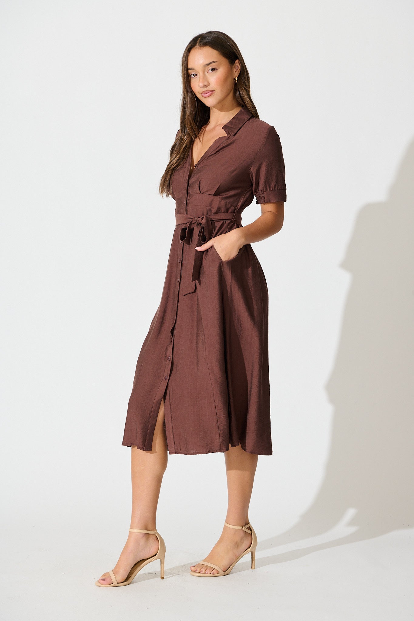 Latisha Midi Shirt Dress in Chocolate
